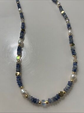 Natural Pearl and Lapis Stone Beaded Necklace